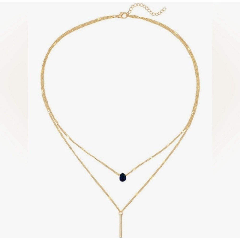 Layered Gold & Teardrop Pendant Necklace Women's Elegant Fashion Jewelry - Picture 4 of 4
